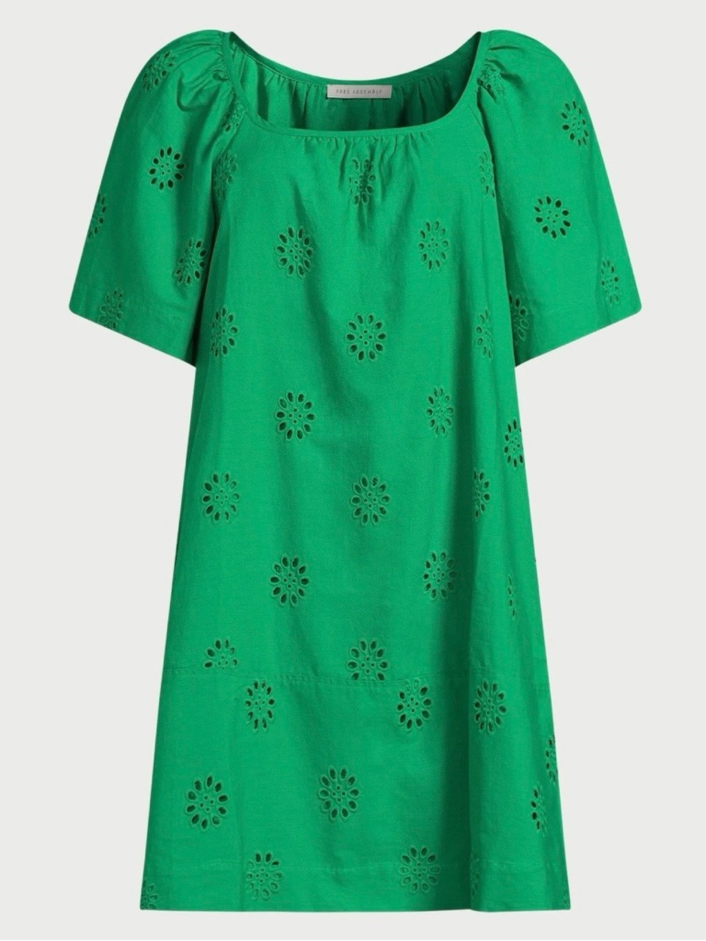 Free Assembly Square Neck Eyelet Short Sleeves Shift Dress Size S